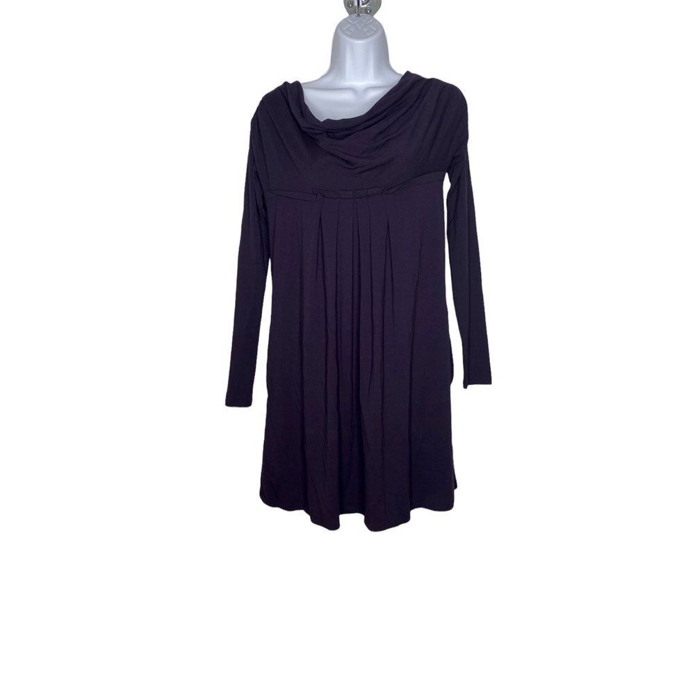 Twinset Womens Shift Dress Purple Pleated Stretch Drape Neck Long Sleeve S New‎